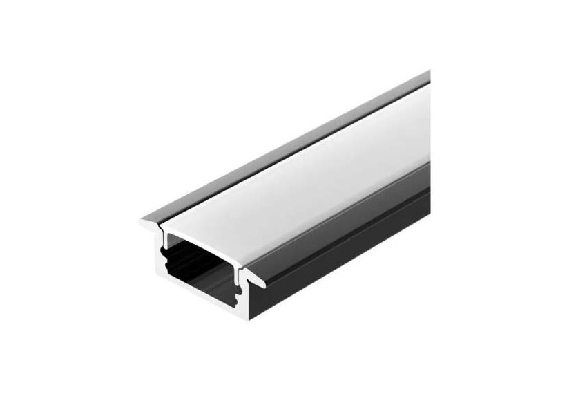 Алюминиевый профиль Standart NEW встраиваемый ЧЁРНЫЙ 22*6мм, L-2м с матовым экраном, с загл. и креп Алюминиевый профиль Standart NEW встраиваемый ЧЁРНЫЙ 22*6мм, L-2м с матовым экраном, с загл. и креп